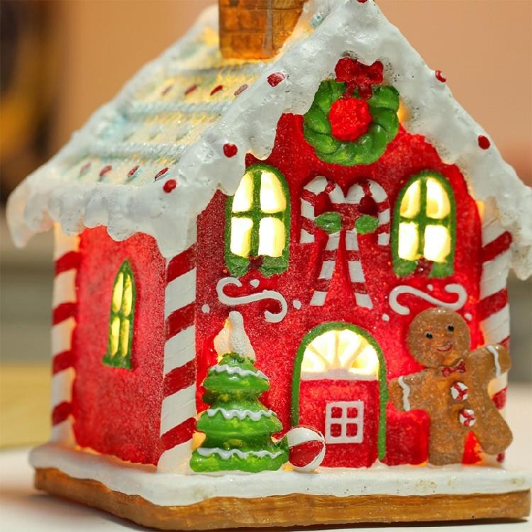 Christmas Decorations Glowing Music Box Cookie House Shaped Tabletop Ornament Decor Resin Crafts Holiday New Year Gifts
