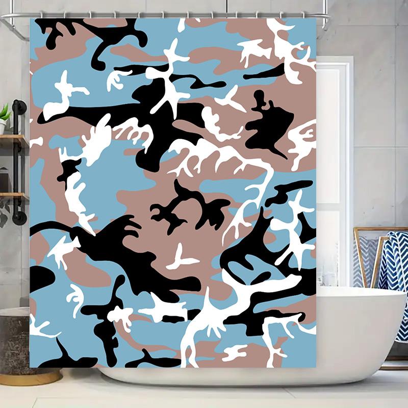

Modern Camouflage Shower Curtain Set Polyester Fabric With Blue, Black White Pattern For Bathroom Decor In Various Sizes (Custom W60H190(CM)-1 Pcs