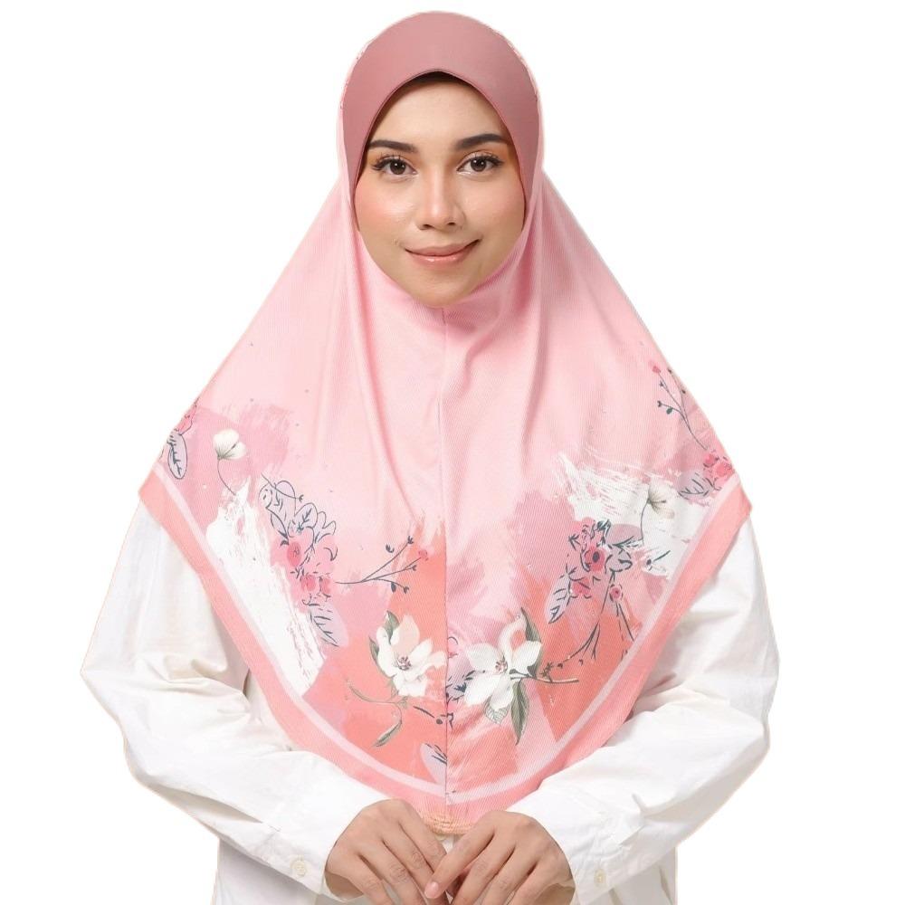 Adjustable Printed Arab Lady Headscarf Flower Head Wrap Eid Al-Fitr Long Floral Turban Girl темно-розовый
