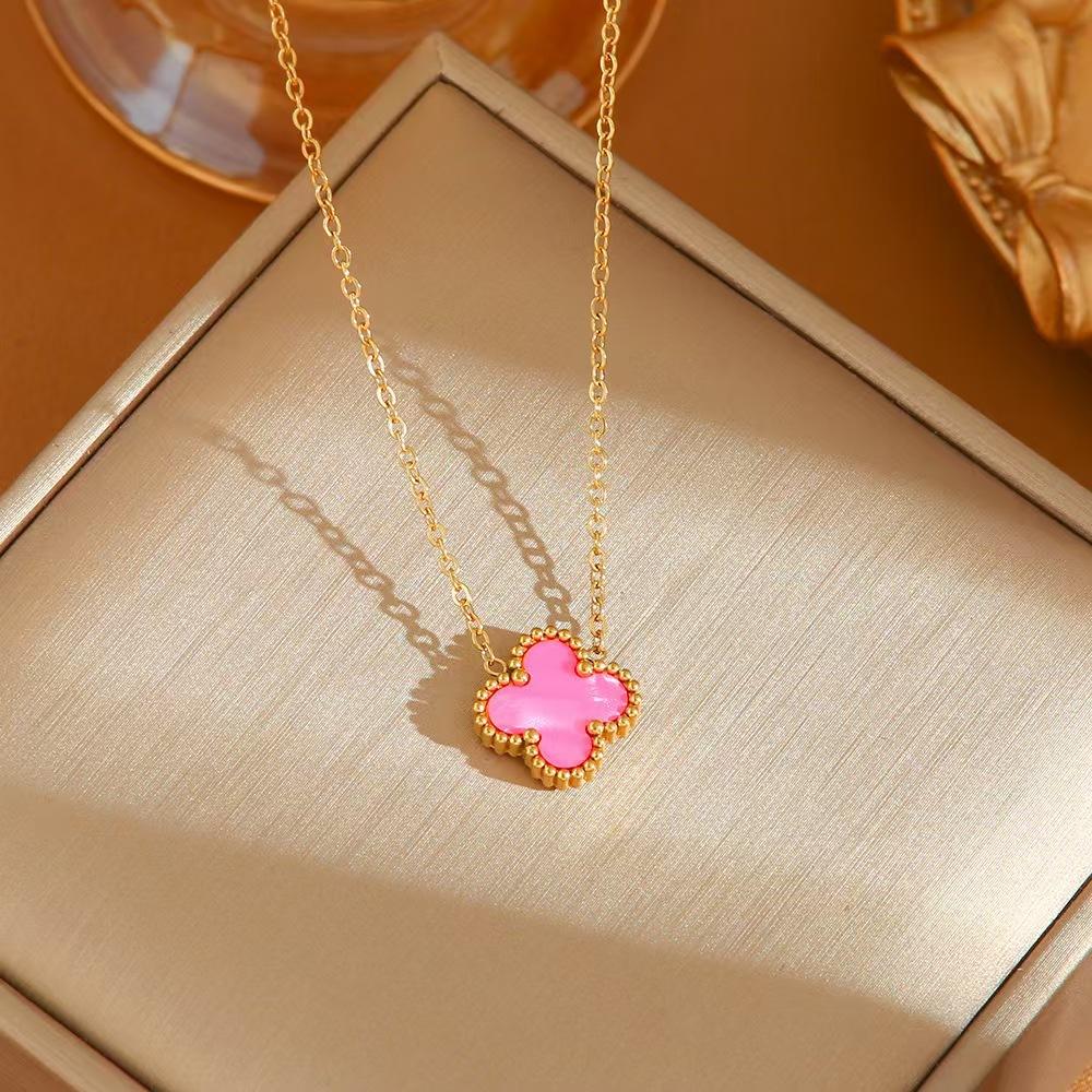 Ladies' Titanium Steel Colorful Lucky Clover Necklace Non Fading Clavicular Chain