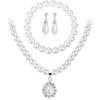 Fashion Pearl Necklace and Earrings Set , French Style Three - Piece Jewelry Set for Women , Light Design