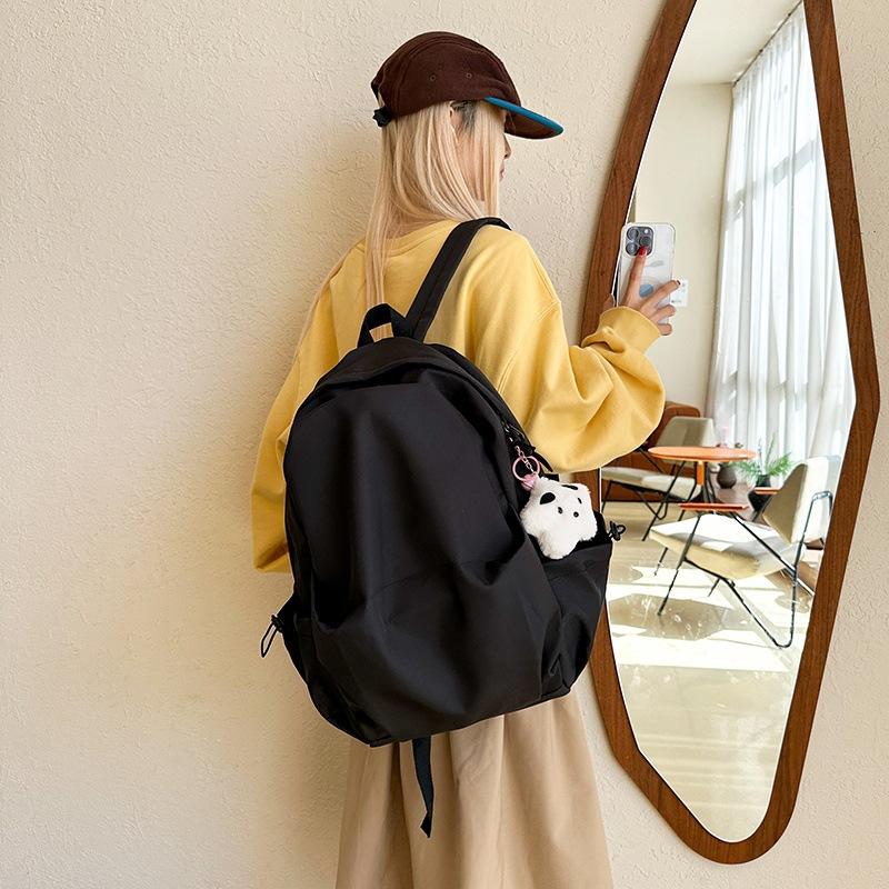Schoolbag Korean Version Versatile Solid Color Folded Backpack Men's Casual Backpack Women's Travel Bag Junior High School Student School Bag