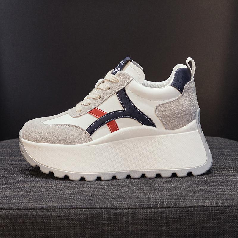 Top Quality 8cm Genuine Leather Platform Wedge Women Spring Autumn Chunky Sneakers Shoes Breathable Comfortable Vulcanize Boots