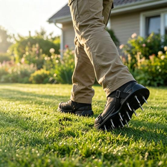 1 Paar Rasenlüfterschuhe Rasenlüfterschuhe mit Edelstahlspikes Bodenlüfterwerkzeug für Gartenbodenlockerung und Rasengesundheit (Versammlung