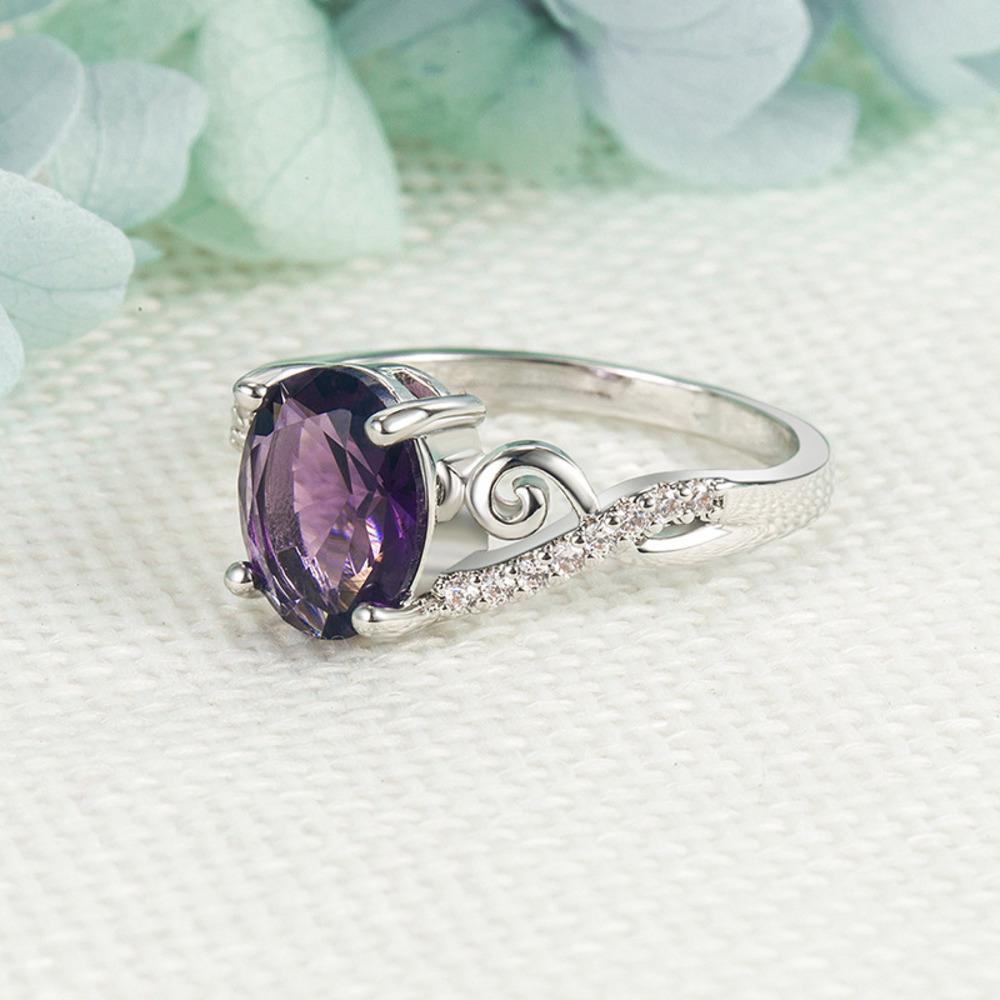 WOSIKATE Luxury   CopperAmethyst Zirconia Gemstone Ring For Women Fashion Jewellery Engagement Gift Finger Ring