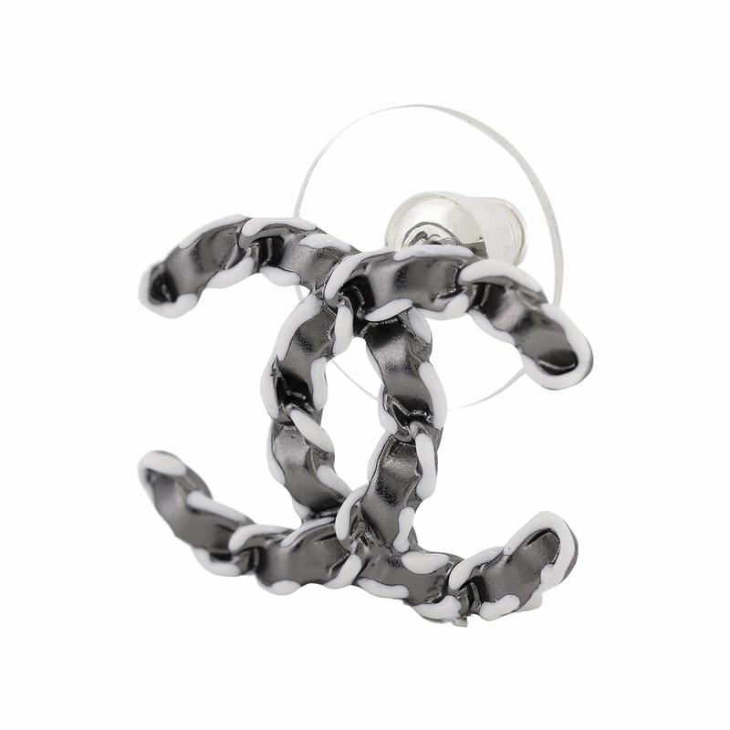CHANEL leather chain cc logo leather metal earrings for women