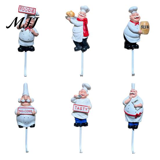 Decorative Kitchen Wall Hook Cute Chef Shape Hook, Strong Resin No Punch Adhesive Bathroom Backing for Home Hang Utensils Dishcloths Aprons Durable