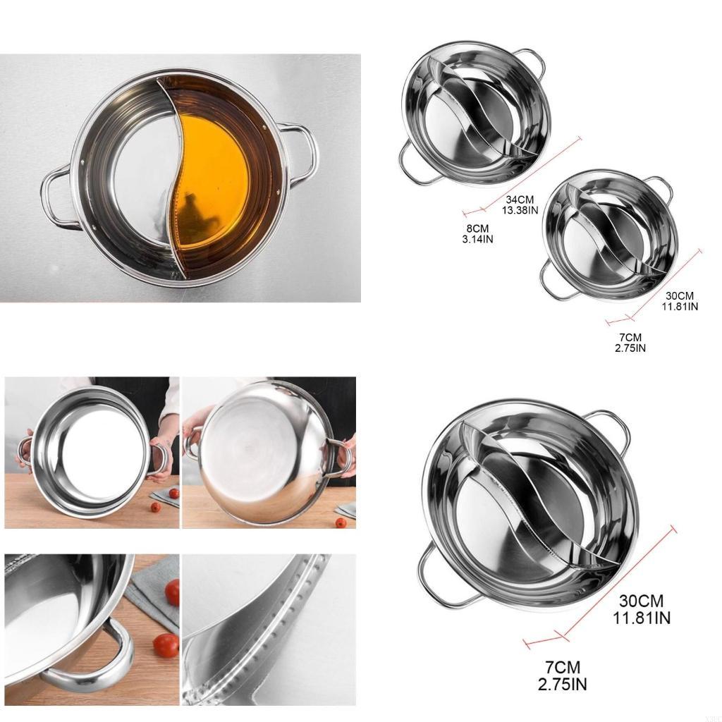 Stainless Steel Pot Hotpot Induction Cooker Gas Stove Compatible Pot Home Kitchen Cookware Soup Cooking Pot Twin Divided X3UC