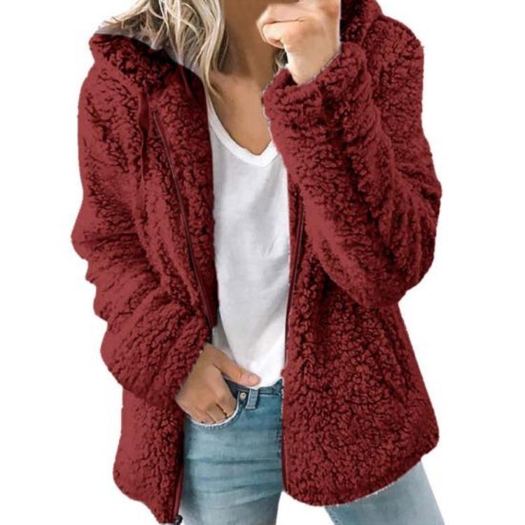 Warme Damen Sherpa Jacke mit Kapuze Fleece Mantel Freizeit Einfarbig Plüsch Reißverschluss Winddicht Herbst Winter Strickjacke