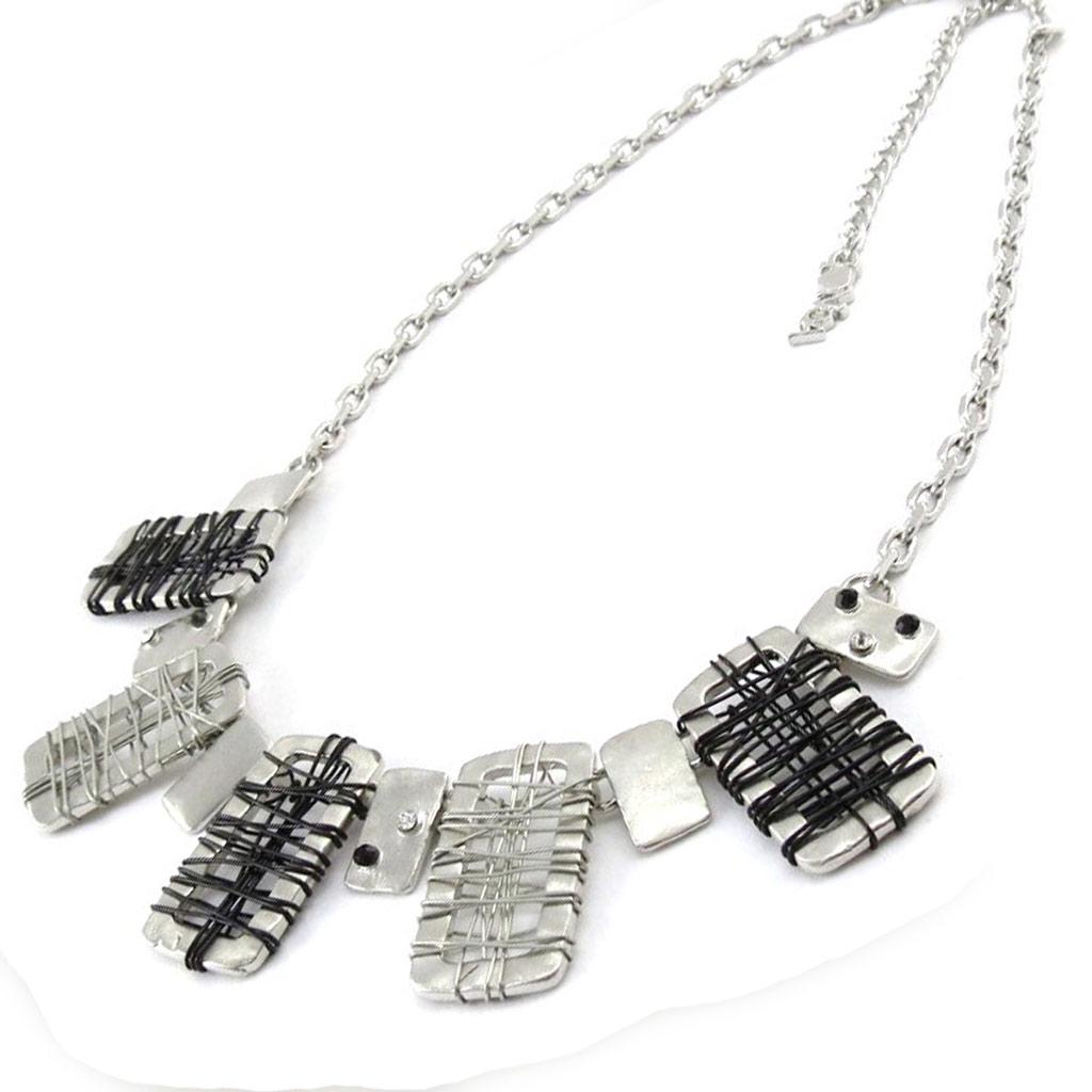 NOA [J2207] - Silver-black 'Quadrillage' Designer Necklace