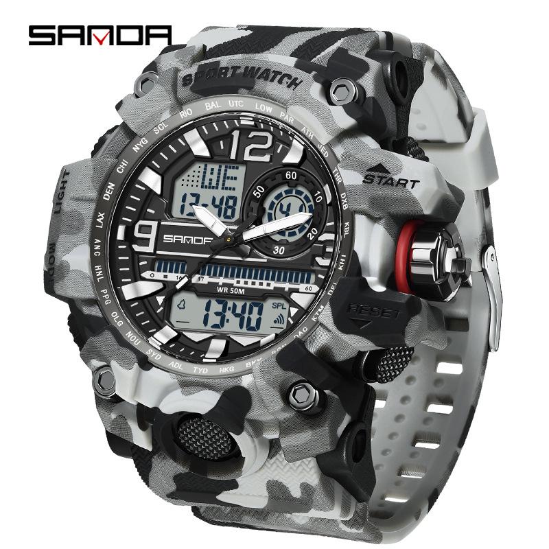 SANDA Women's Trendy LED Dual Display Waterproof Watch with Hourly Chime