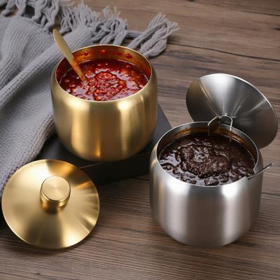Edelstahl Chili-Öl Spender mit Löffel Kreatives Gewürzglas für Salz Gewürze Sauce