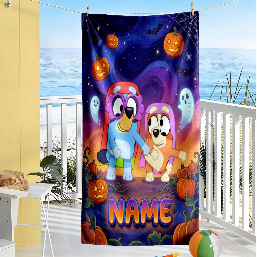 Halloween Night Adventure Customized Name Beach Towel Super Soft Microfiber Quickdry Fabric