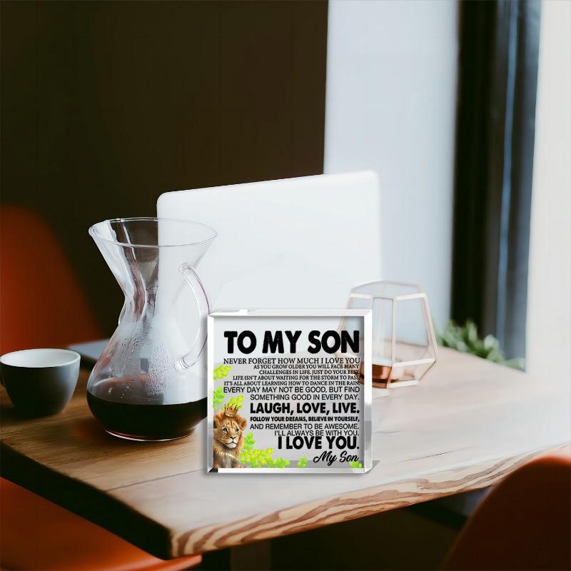 Keepsake Desk Sign for Son -lion Design, Inspirational Father To Son Message, Clear Acrylic Decorative Plaque, Ideal for Birthday, Christmas, Graduat