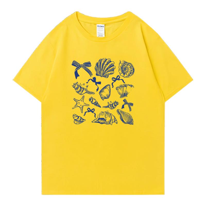 

Горячая распродажа Женская футболка оверсайз с рисунком морской раковины и бантом, унисекс, хлопок, мужская, женская, повседневная, с коротким рукавом, летний топ 4XL