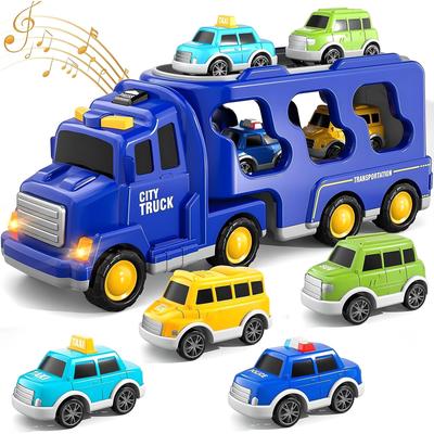 HIWO Construction Vehicle Toy Miniature for Boys and Girls Ages and Includes Carrier and Lights and Indoor Birthday Christmas Available In and Blue