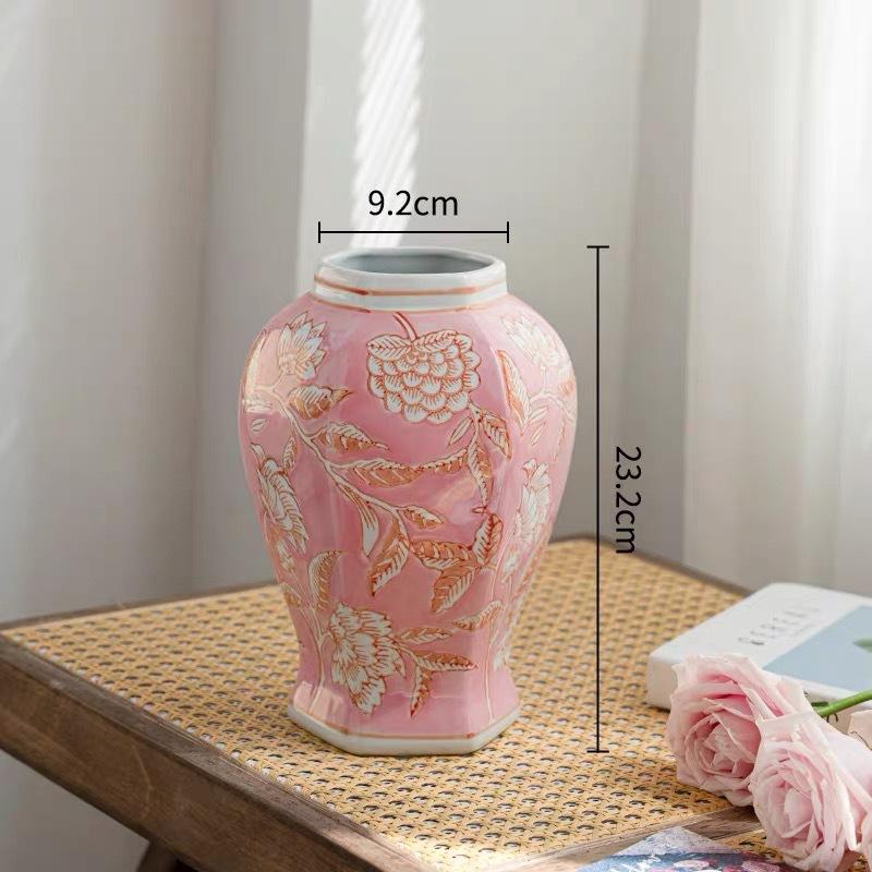 Blue and White Porcelain Vase Pink Pot Chinese-style Retro Porcelain Jars Flower Vase Flowerpot Home Decoration Accessories