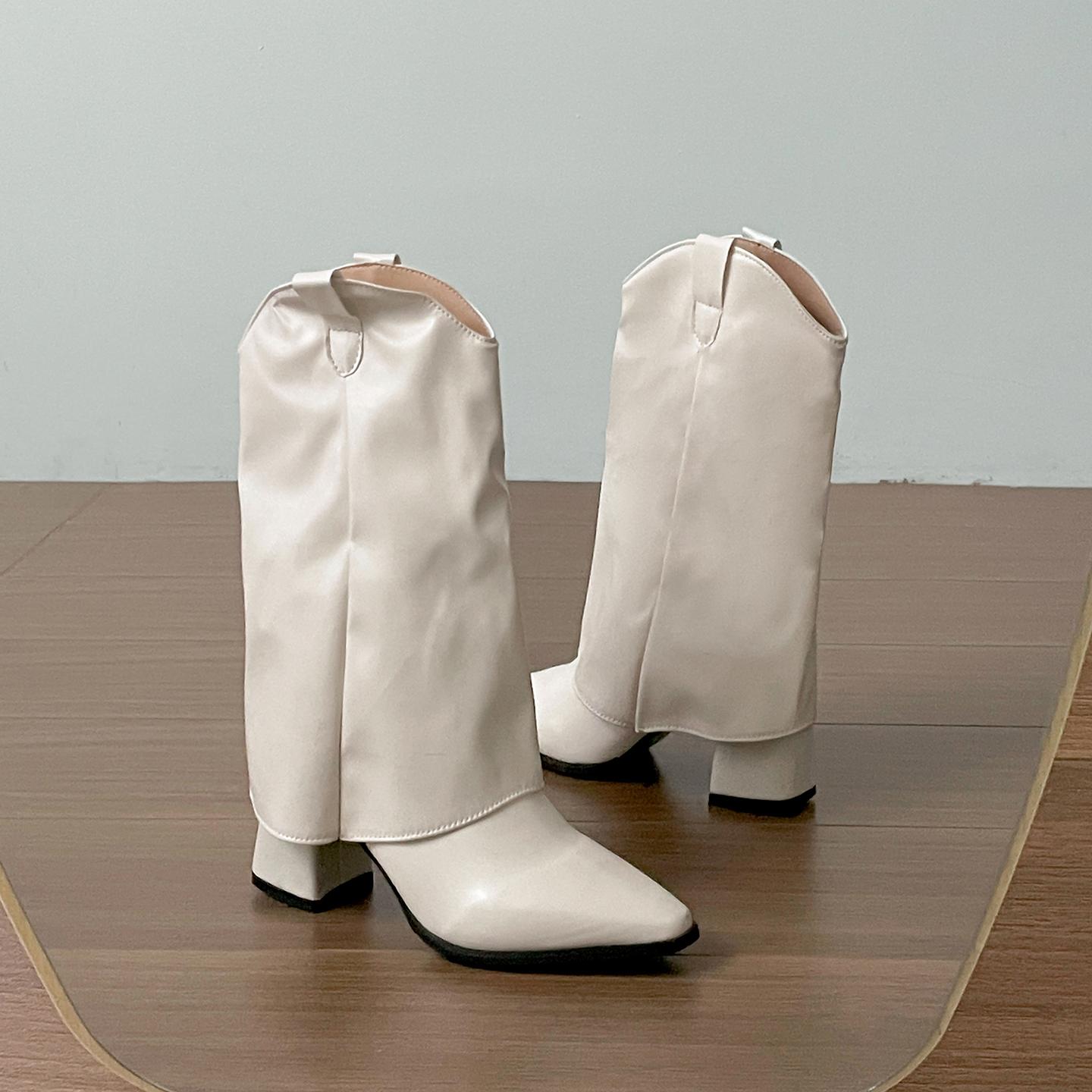 

Winter Pointed Toe Thick Heel Woman Knee High Boots Cosy Soft Leather Shoes Street Style Party Stripper Female Long Booties 40