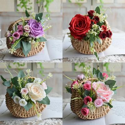 2025 New Half Moon Straw Storage Basket Rattan Woven Basket With Handle Wedding Flower Picnic Basket For Garden Home