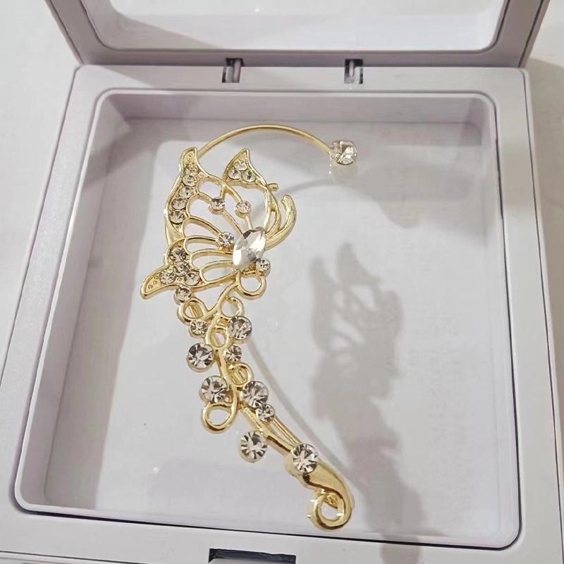 New Arrival Shiny Crystal Butterfly Ear Cuff Clip Earrings For Women Fashion Tassel Chain Flower Stud Earrings Wedding Jewelry