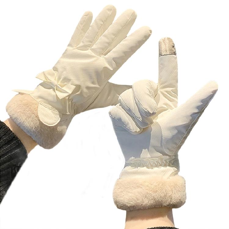 

Women Winter Cycling Mountaineering Skiing Warm Plush Cotton Gloves Thickened Fleece Padded Gloves Little Bear Gloves білий
