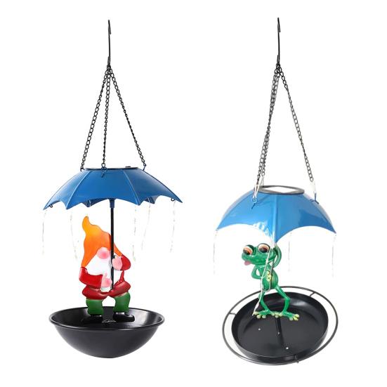 Solar Bird Feeder LED Light Outdoor Bird Feeder Frog or Dwarf Holding Umbrella Bird Feeder for Garden Backyard Decoration