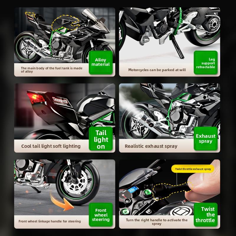 Large Size 1/9 Kawasaki H2R Simulation Spray Motorcycle Model Toy Simulation Alloy Motorcycle Model Boy Car Collection Handmade Gift