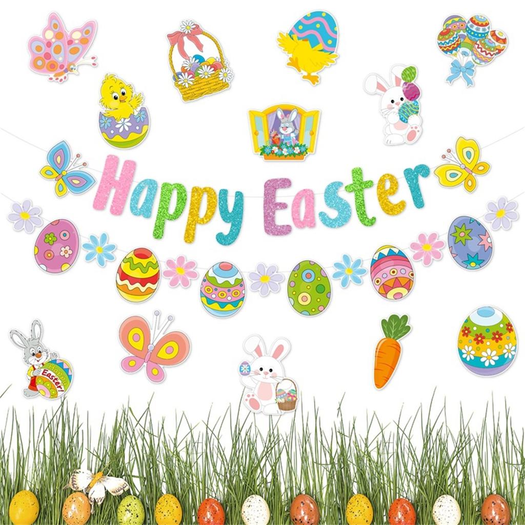 Easter Party Decoration Supplies Carnival Decoration Banner Pulling Banner Easter Egg Patch