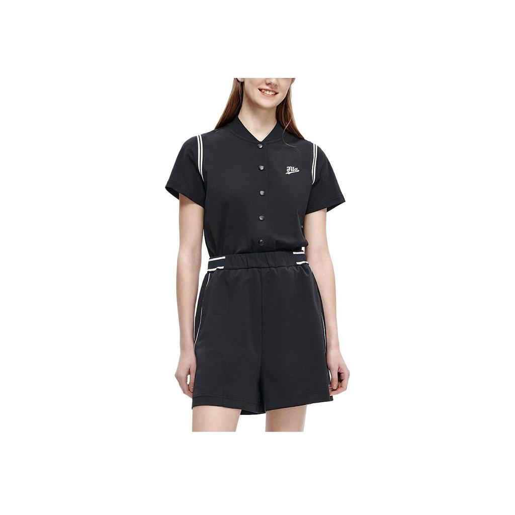 Fila Fleece Collar Loose Fit Short Sleeve Jumpsuit Women Jumpsuit Black T11W322502A-BK