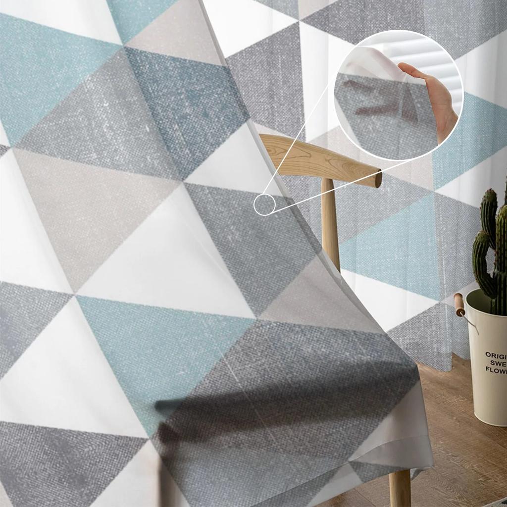 Rhombus Lattice Retro Tulle Curtains Living Room Kitchen Chiffon Curtain Bedroom Balcony Sheer Curtain Fashion Home Decor