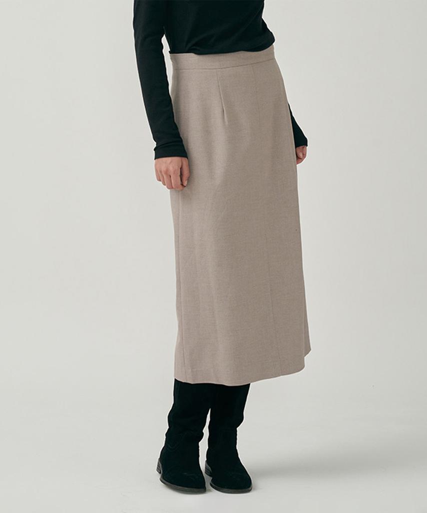 MOTT Autumn Wool Basic Slit Skirt - Oatmeal