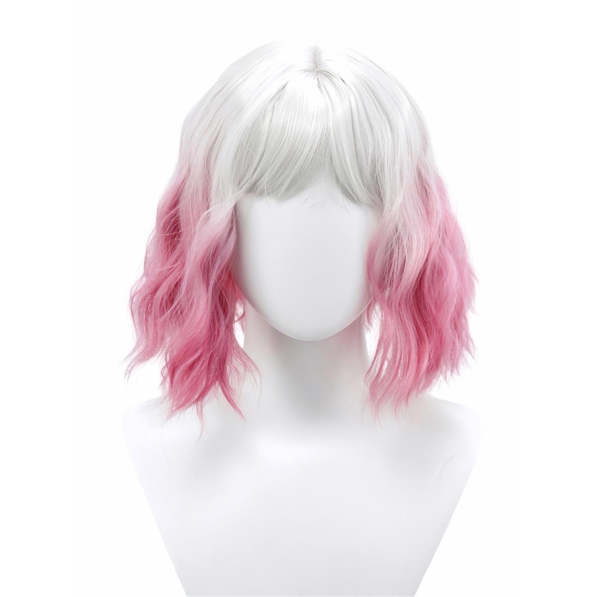 

Фэнтезийный белый серый розовый градиентный парик из синтетического волокна | короткие волнистые кудрявые волосы | милый крутой девичий молодежный парик