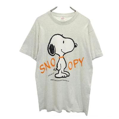 Lata 90. Stary T-shirt z krótkim rękawem SNOOPY wyprodukowany w USA Szary Męski Używany