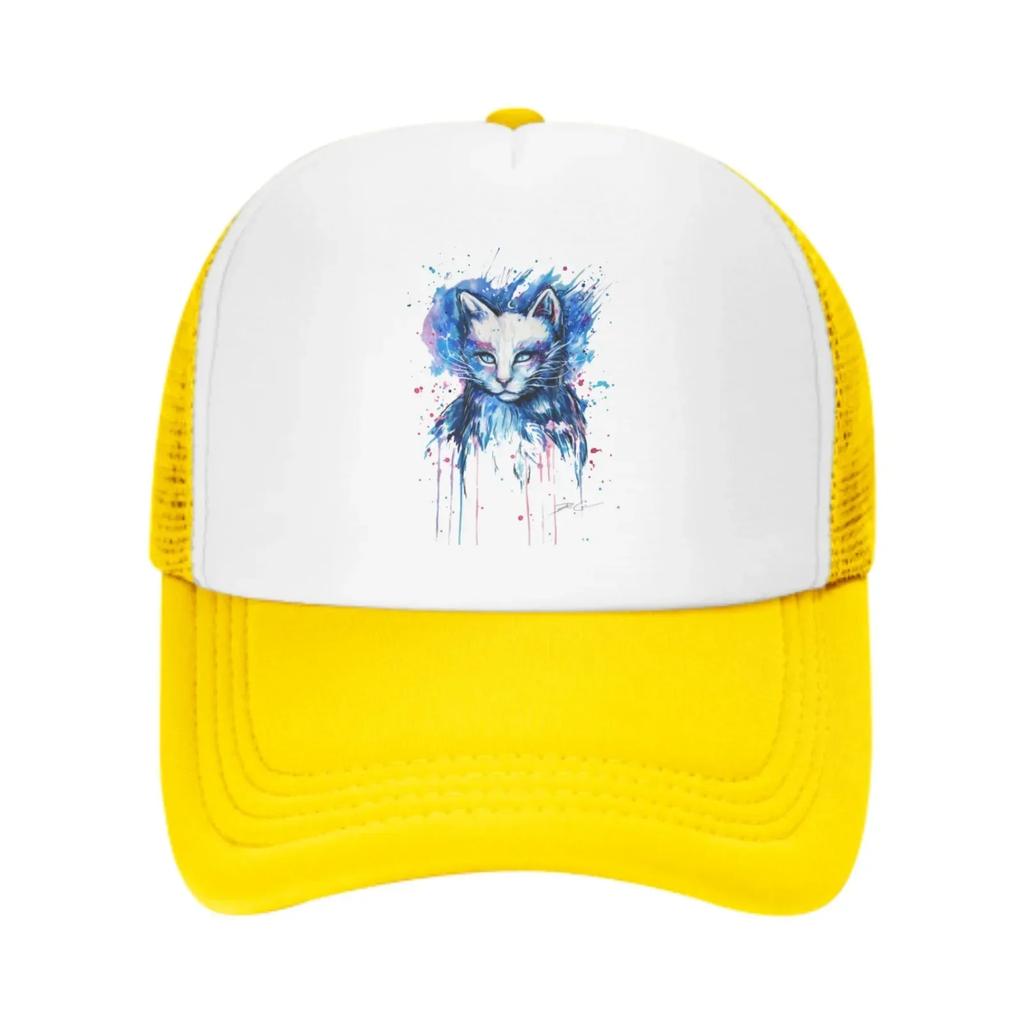 Watercolor Cats Mesh Trucker Hats for Unisex Women Adjustable Casual Fashion Baseball Caps for Outdoor Activities