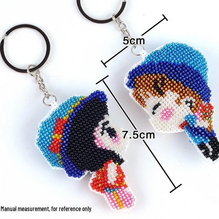 Small Cross Stitch Bead Keychain Pendant - Perfect for Couples