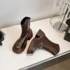 Französische Stiefeletten für Damen, dicker Absatz, dicke Sohle, erhöht, Reißverschluss hinten, Martin-Stiefel mit V-Ausschnitt, weiß, mittelhoch, kurze Stiefel