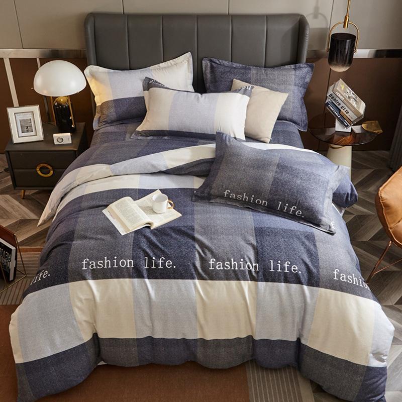 Set din patru piese din bumbac îngroșat și abradat, husă de pilota cu imprimeu, din bumbac pur, de lux, ușoară, cu abraziune, set de cearșaf de pat 4 piese