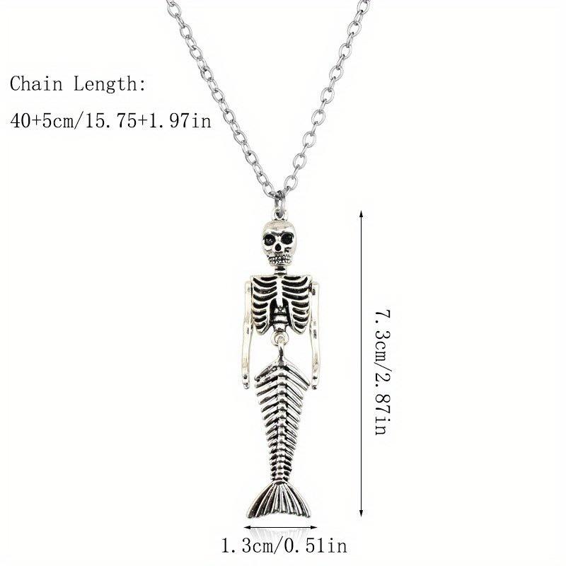 Halloween Gothic Skull Necklace Punk Skull Jewelry Mermaid Skull Fish Tail Pendant Punk Fashion Necklace Earring Keychain Gift