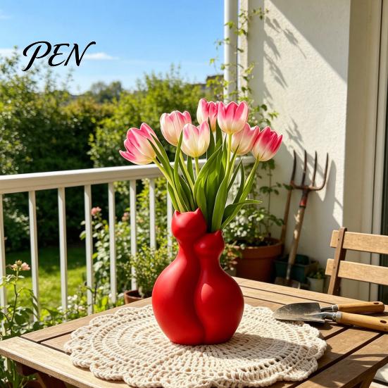 Artificial Flower Holder 3D Printed Cat Vase, Minimalist Nordic Style Arrangement Hugging Vase Decorative Couple Home Office Gift Artistic Tabletop