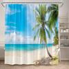 Hawaii Blue Ocean Shower Curtain Sea Waves Beach Coconut Tree Tropical Nature Scenery Bath Curtains Fabric Home Bathroom Decor