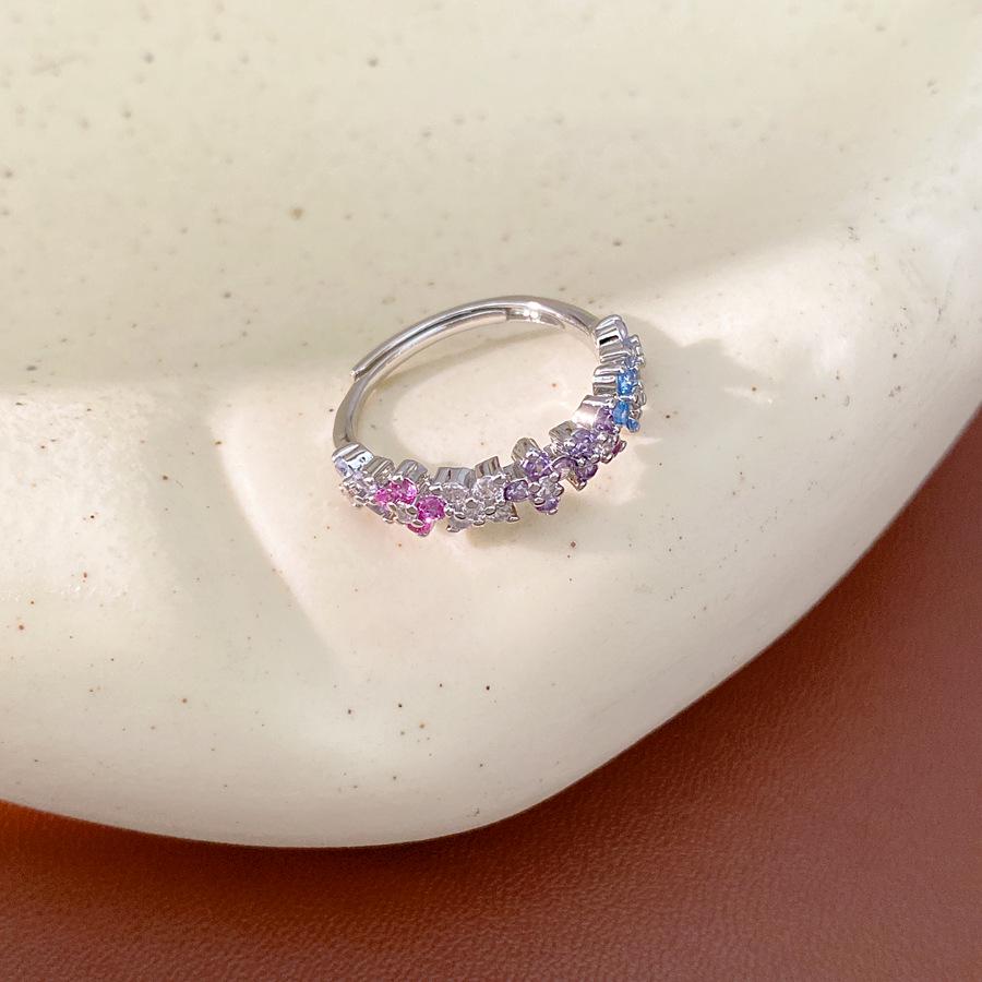 Exquisite Rainbow Zircon Flower Ring: Retro Design Luxury Jewelry for Index Finger