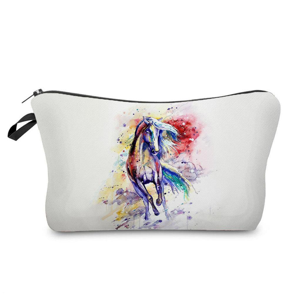 Women Colorful Horse Print Cosmetic Bag Toiletries Organize Travel Storage Case 6755