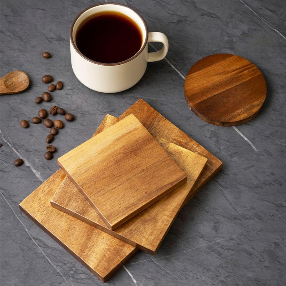 Non-Slip Acacia Wood Cup Coaster Versatile Table Protector Mat Unfinished Wood Coasters Home Decor