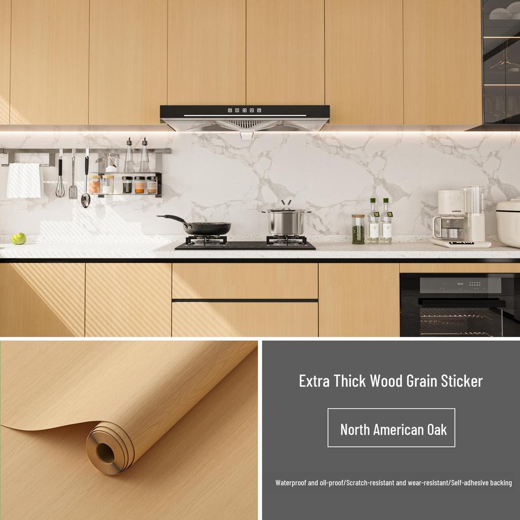 Enhanced Wood Grain Self-Adhesive Wallpaper: Waterproof & Moisture-Proof for Furniture, Wardrobes, Doors, and MDF Renovations.