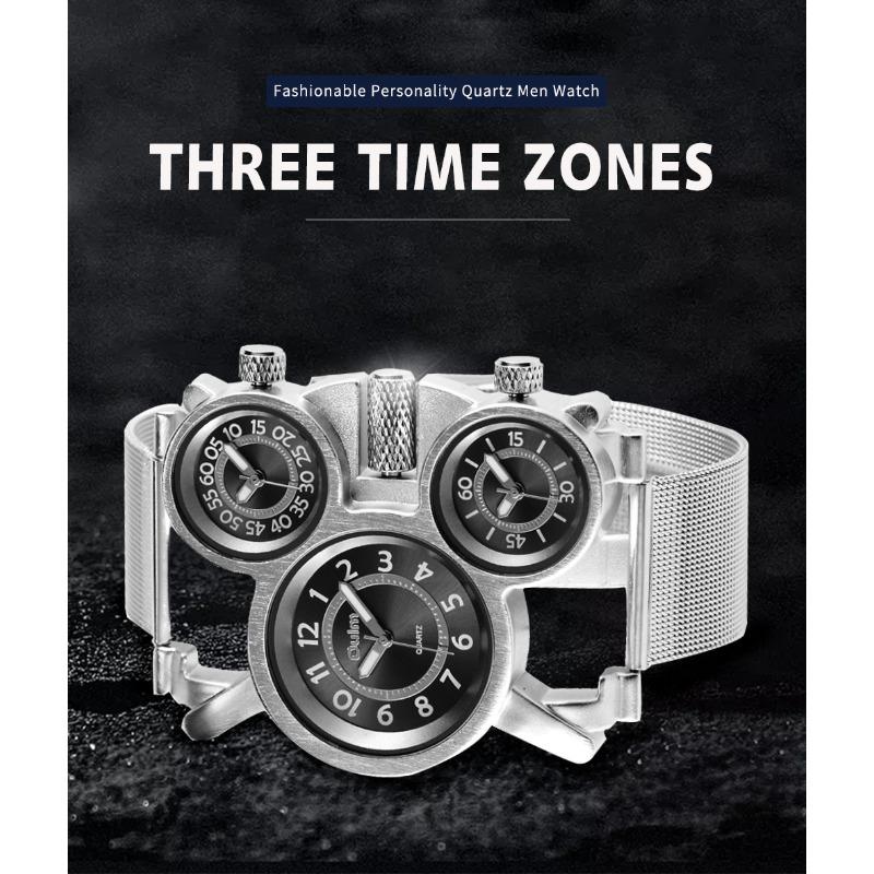 Oulm Herrenuhr, Quarzuhr, Stahlgitterband, modische Herrenuhr, großes Zifferblatt