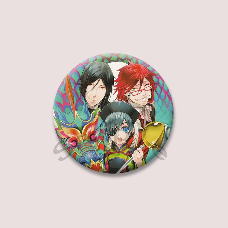 Black Butler Cartoon Brooch Pins for Backpacks Briefcase Cute Anime Figure Ciel Grell Violet Badge Clothes Hat Accessories Gifts 32mm