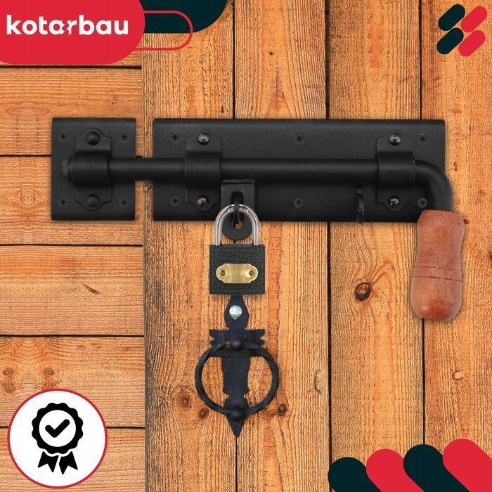 Verrou De Porte - KOTARBAU - Modèle À Boulon - Acier Noir - Poignée En Bois - 280 Mm