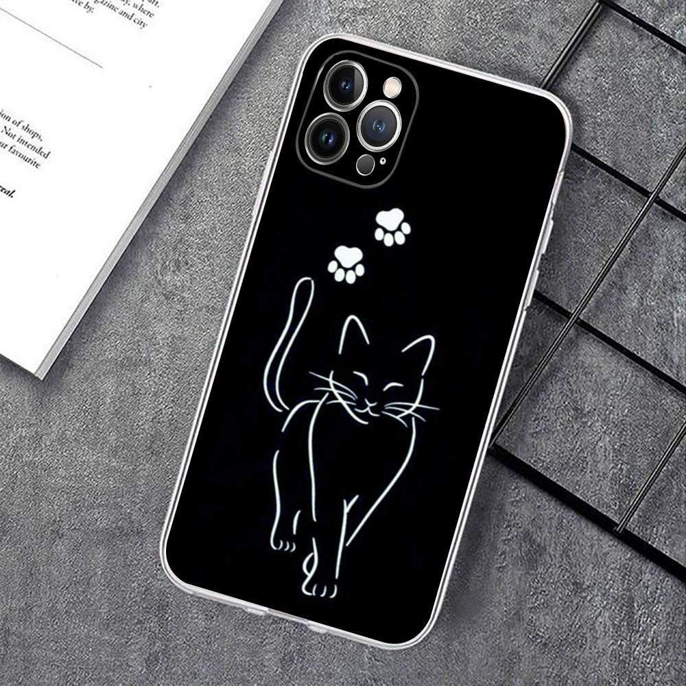 Cute Cat Line Phone Case For iPhone 15 14 11 12 13 Mini Pro XS Max Cover 6 7 8 Plus X XR SE 2020 Funda Shell