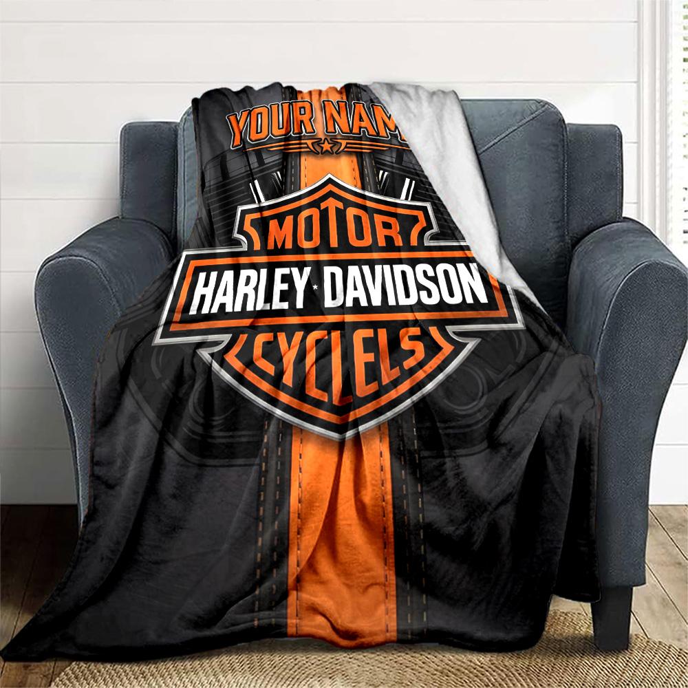 1pc HarleyDavidson Blanket with Custom Name, Gift, for Men and Women, Soft Blanket, Good for Sofa Bed Couch Travel, Lightweight Flannel Blanket