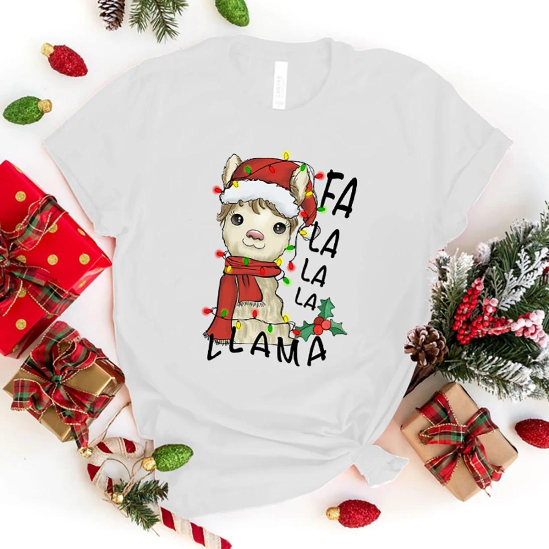 

Новые рождественские футболки с графическим принтом Fa La La La Llama, летние футболки с коротким рукавом, модные, индивидуальные, уличные, повседневные топы XXXL золотой